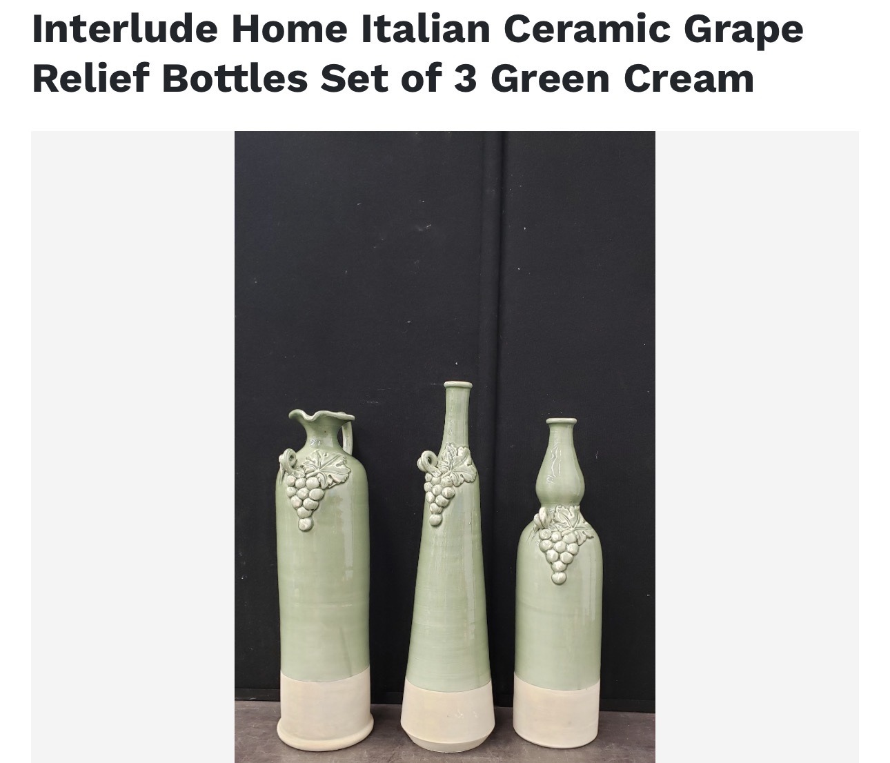 Submitted photo of Ceramic bottle vases with grape relief (unverified brand)