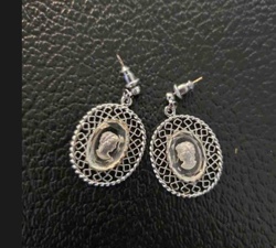 Cameo Dangle Post Earrings with Filigree Frame