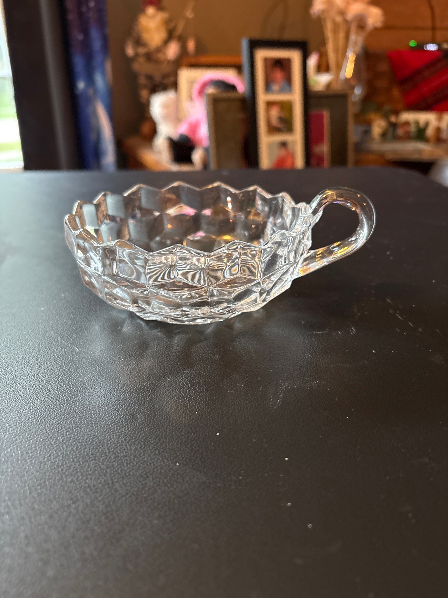 Submitted photo of Pressed glass nappy dish with handle