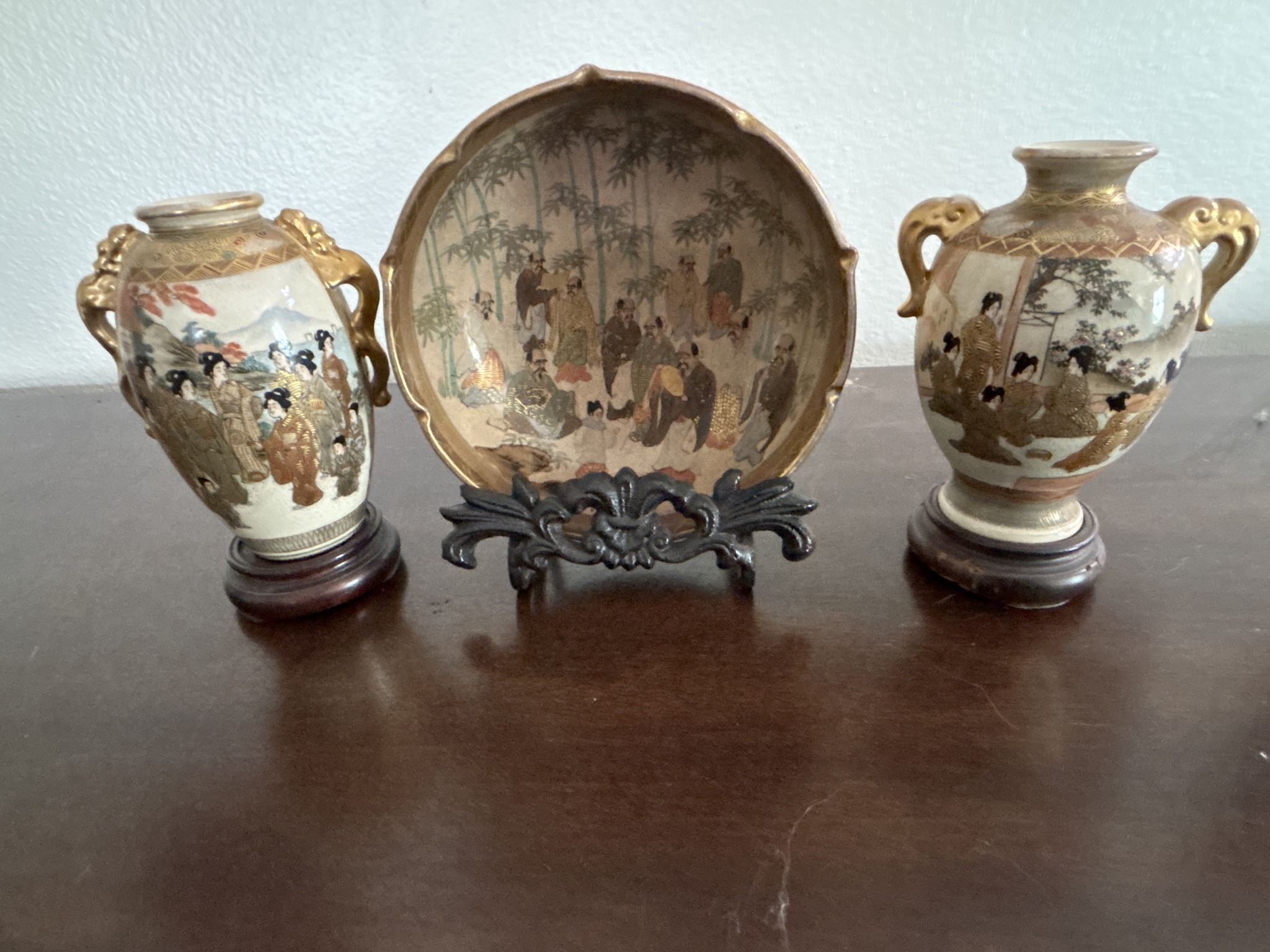 Submitted photo of Japanese Satsuma-style pottery trio (not authenticated)