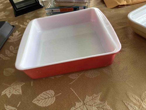 Vintage Pyrex Cinderella Baking Dish with Red Exterior