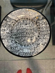Folk Art Motif Glass Top Table