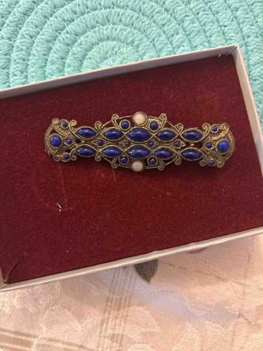 Vintage Gold Tone and Lapis Lazuli Style Embellished Barrette