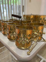 Vintage Gold Overlay Tumbler Cocktail Set with Caddy