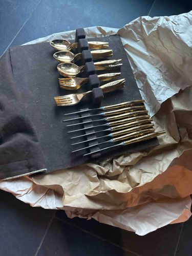 Gold-Toned Flatware Set in Storage Roll