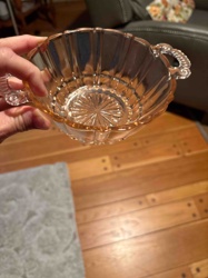 Pink Depression Glass Berry Bowl with Scroll Handles