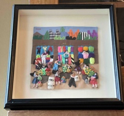 Framed Textile Arpillera Market Scene