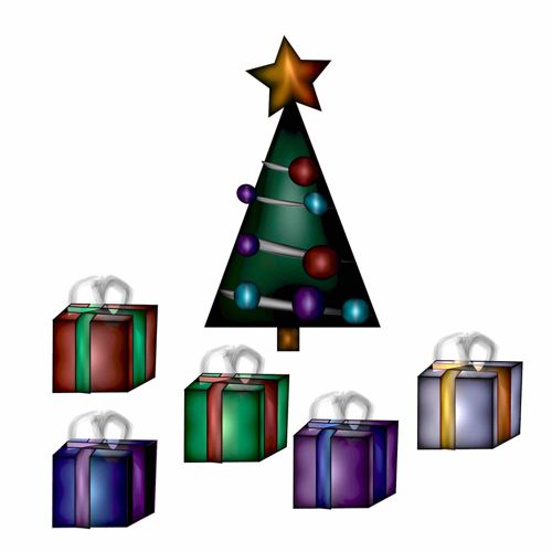Stylized Christmas Tree and Gift Boxes Digital Illustration
