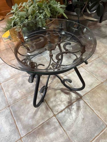 Round Glass Top Wrought Iron Accent Table
