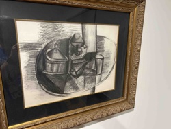 Cubist-Style Still Life Drawing in Ornate Gilded Frame