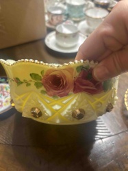 Hand-Painted Opalescent Glass Pedestal Bowl