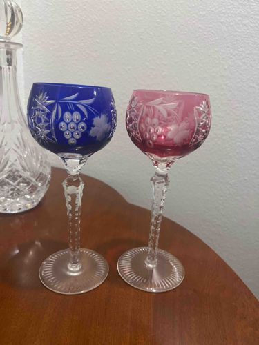 Bohemian Style Cut-to-Clear Crystal Wine Hock Glasses