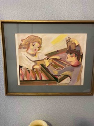 Gloria Roybal Pastel Painting 'Game Players'