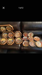 Collection of Decorative Collector Plates with Wooden Holders