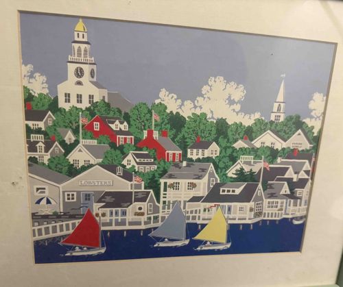 Coastal Village Scene Serigraph