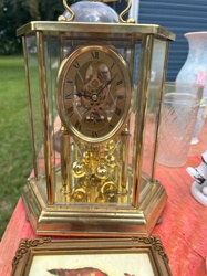 Vintage Brass & Glass Mantel Clock with Torsion Pendulum