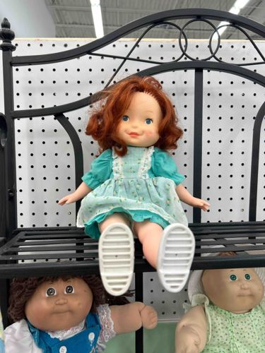 Vintage Plastic Doll with Red Hair and Teal Dress