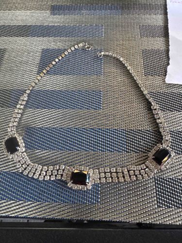 Vintage Rhinestone and Black Cabochon Collar Necklace