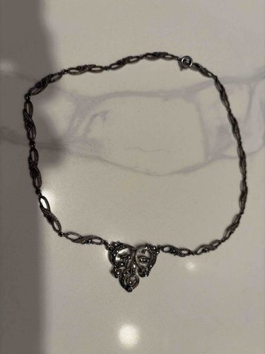 Art Nouveau Style Marcasite Mask Pendant Necklace