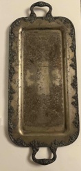 Silver-Plated Rectangular Serving Tray with Ornate Handles