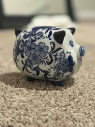 Blue and White Floral Pattern Ceramic Piggy Bank