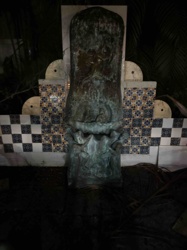 Patinated Bronze Figurative Fountain with Tiled Backdrop