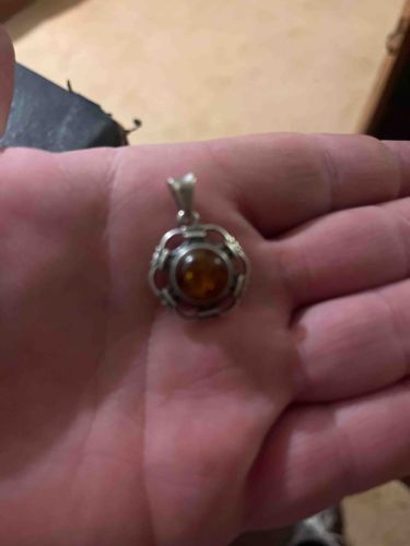 Vintage Baltic Amber and Sterling Silver Pendant