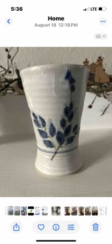 Hand-Painted Ceramic Vase with Blue Botanical Design