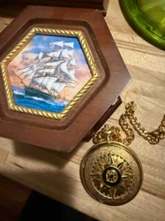 Nautical Themed Wooden Box and Pocket Watch Set