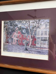 Framed Watercolor Print: Old Town Street Scene