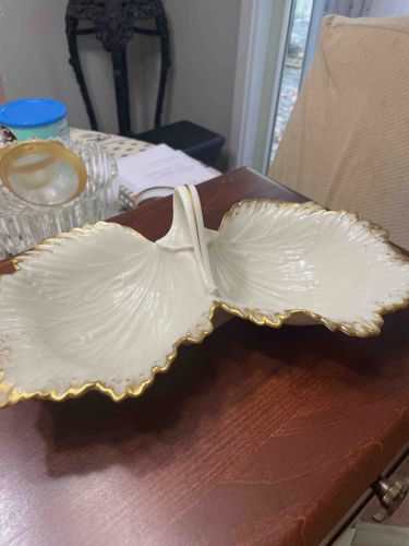 Lenox Ivory Gold Trim Double Leaf Dish