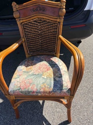 Rattan and Wicker Armchair with Upholstered Floral Seat
