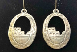 Vintage Sterling Silver Pueblo Scene Drop Earrings