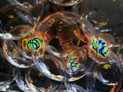 Abstract Glass Bulb Chandelier with Internal Colored Light Patterns