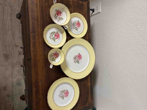 Yellow and Rose Porcelain Dinnerware Set