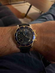 Two-Tone Chronograph Wristwatch with Blue Bezel