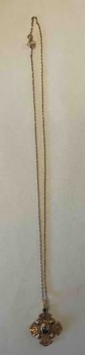 9k Gold Pendant Necklace with Dark Cabochon Stone