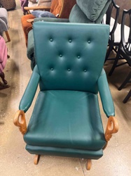 Vintage Tufted Teal Upholstered Rocking Chair with Gooseneck Wooden Arms