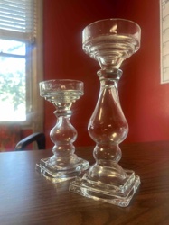 Clear Pressed Glass Pillar Candle Holders (Set of 2)