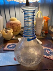 Crackle Glass Vase with Blue Applied Threading