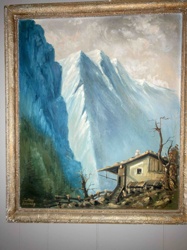 Mountain Landscape Painting with Alpine Chalet