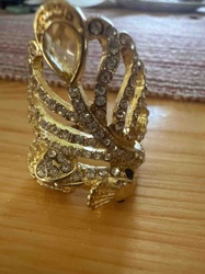 Gold-Toned Rhinestone Bird/Peacock Brooch