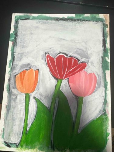 Tulip Trio Acrylic Painting on Canvas Board