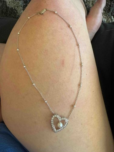 Heart Pendant Necklace with Pearl and Pave-Set Gemstones