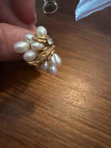 Vintage 14K Gold, Pearl, and Diamond Cluster Earring/Brooch