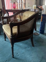 Caned Barrel Armchair with Upholstered Cushion
