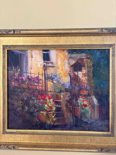 Scott Wallis Impressionist Garden Scene Oil Painting