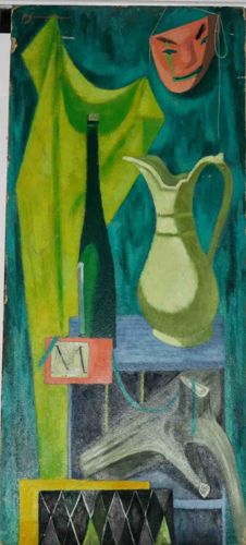 Mid-Century Modernist Still Life with Mask and Vessels