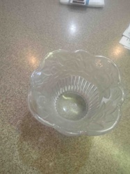 Clear Pressed Glass Fluted Bowl with Floral Relief