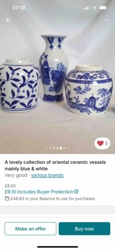 Collection of Oriental Blue and White Ceramic Vessels (Two Ginger Jars and One Vase)